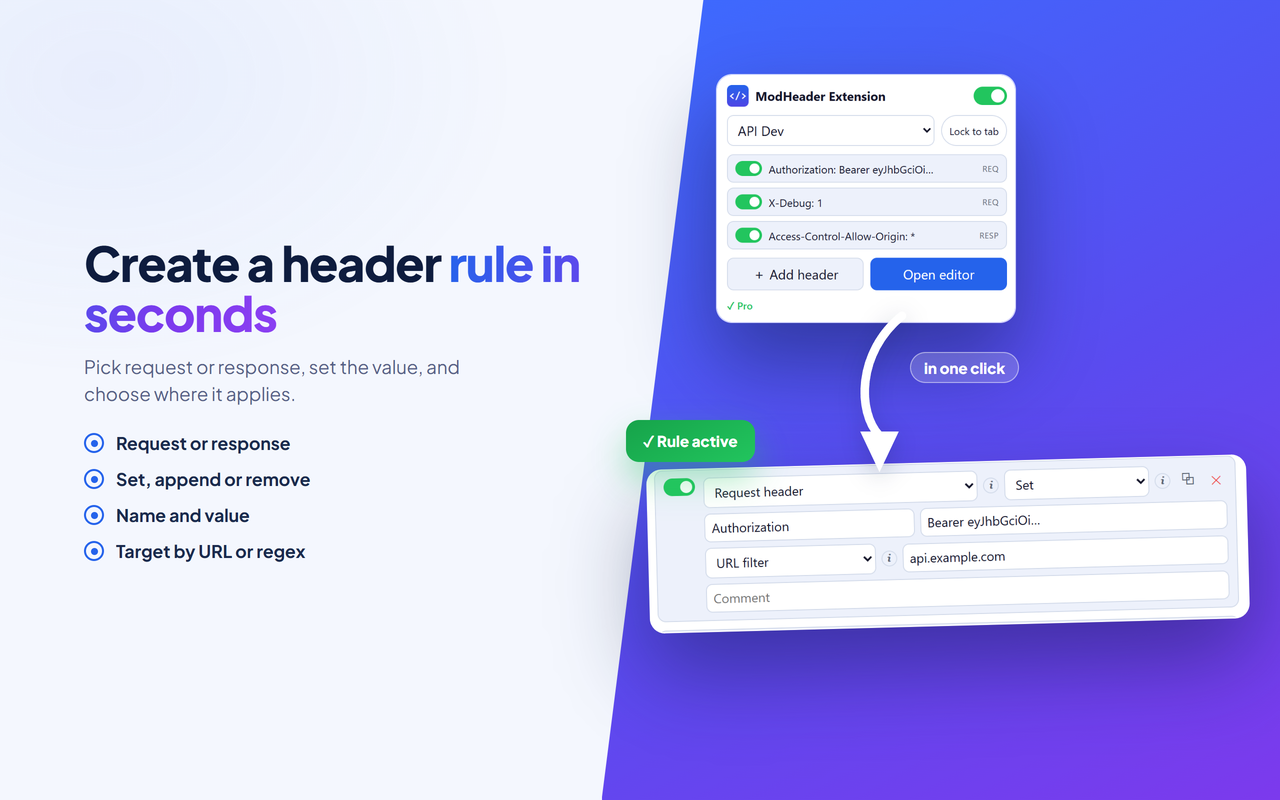 Create a header rule in seconds